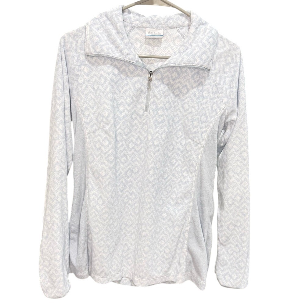 Columbia Womens Light Blue Geometric Diamond Print Quarter Zip Fleece Pullover L